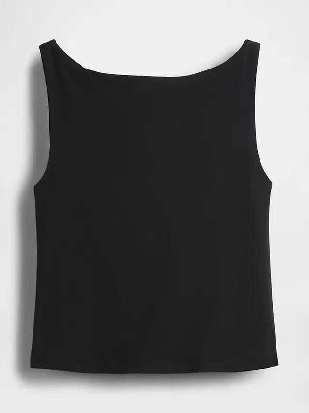 Tätstickad jersey-tanktop med båthals och kort passform
