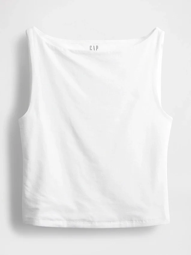 Tätstickad jersey-tanktop med båthals och kort passform