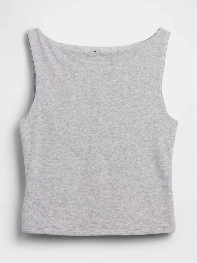 Tätstickad jersey-tanktop med båthals och kort passform
