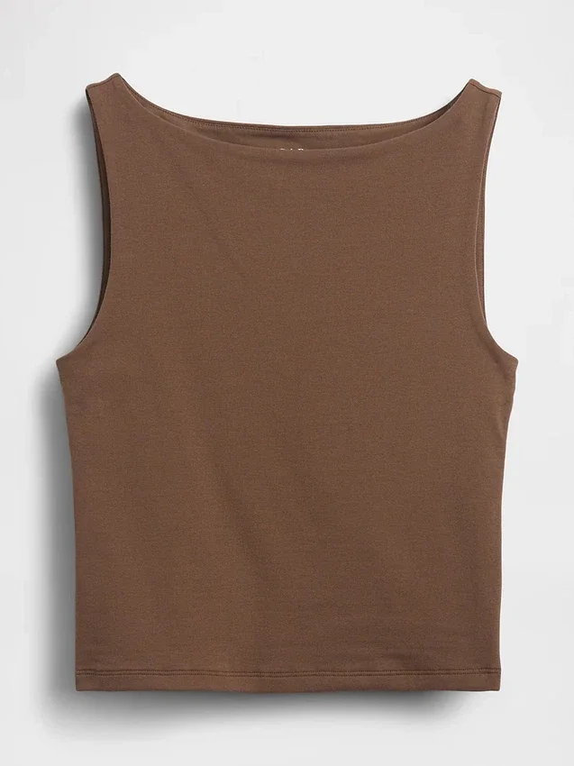 Tätstickad jersey-tanktop med båthals och kort passform
