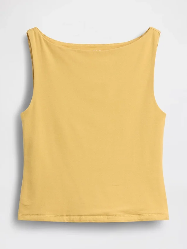 Tätstickad jersey-tanktop med båthals och kort passform