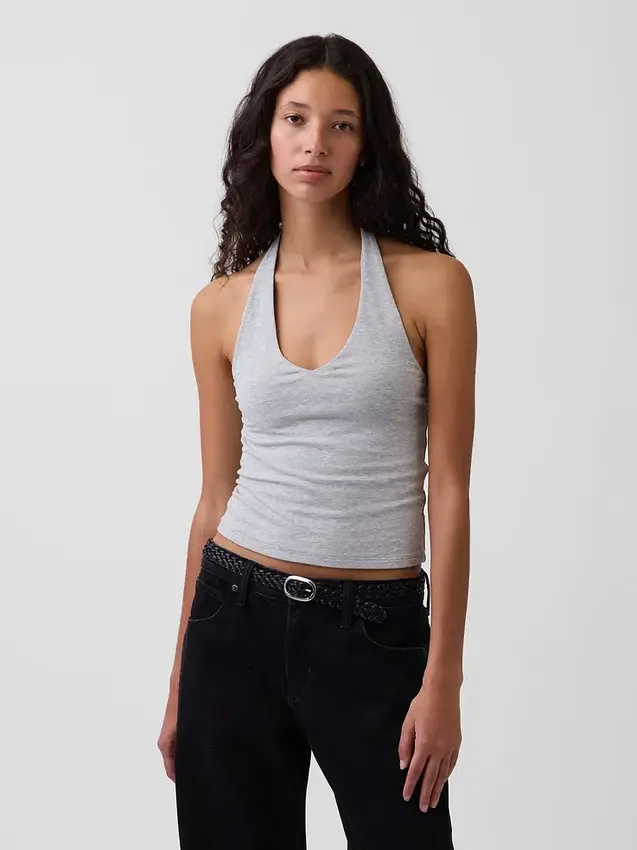 Tättstickad kort halterneck-top