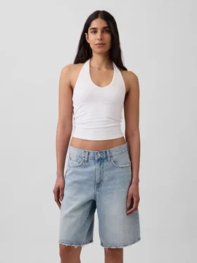 Tättstickad kort halterneck-top