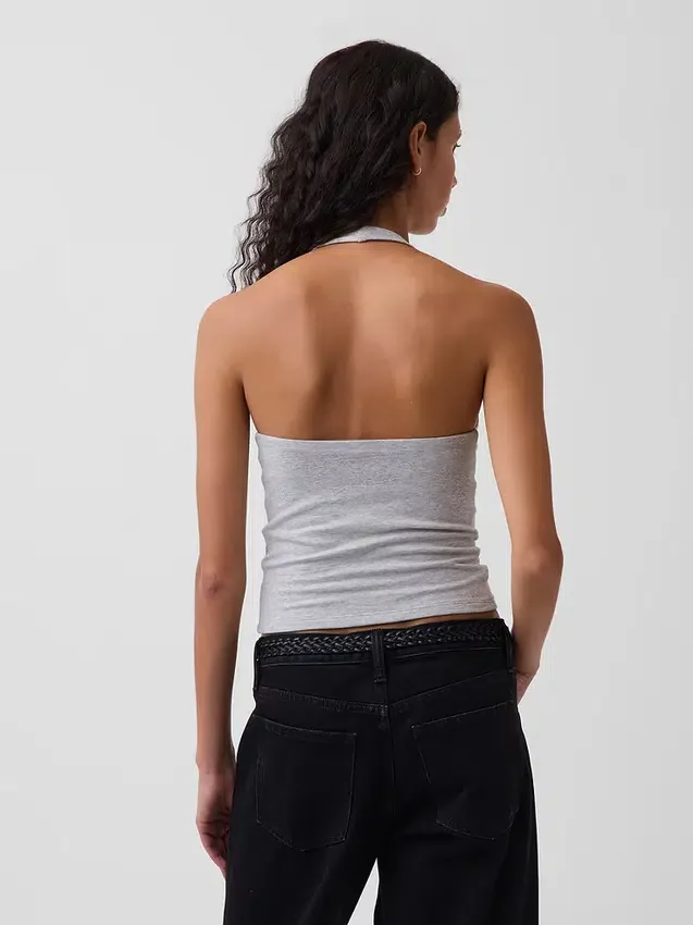 Tättstickad kort halterneck-top