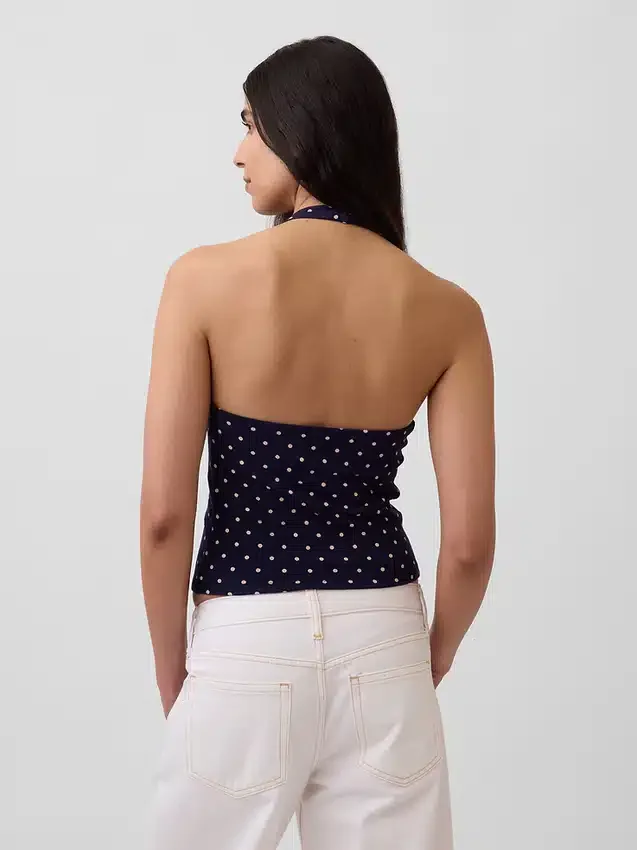 Tättstickad kort halterneck-top