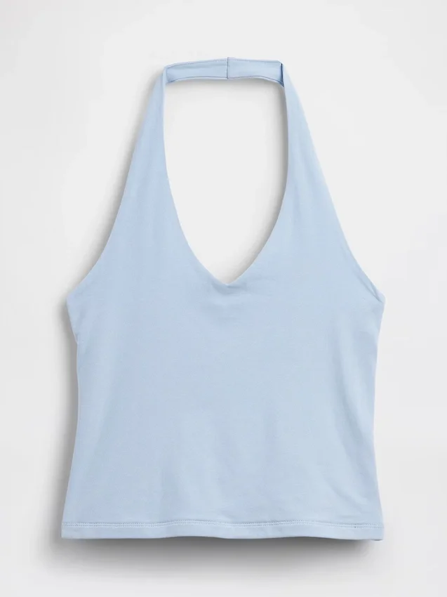 Tättstickad kort halterneck-top