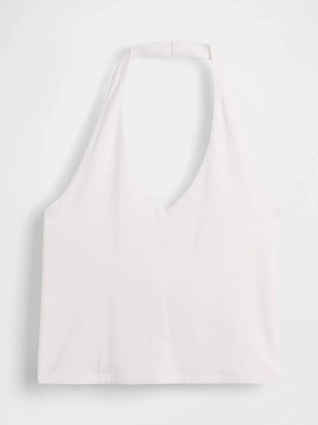 Tättstickad kort halterneck-top