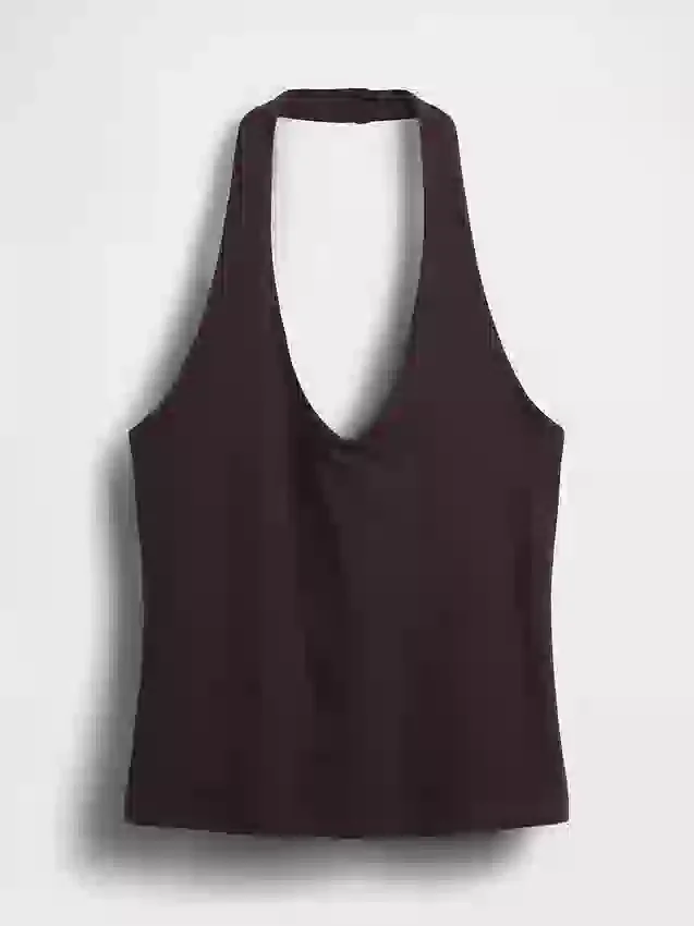 Tättstickad kort halterneck-top