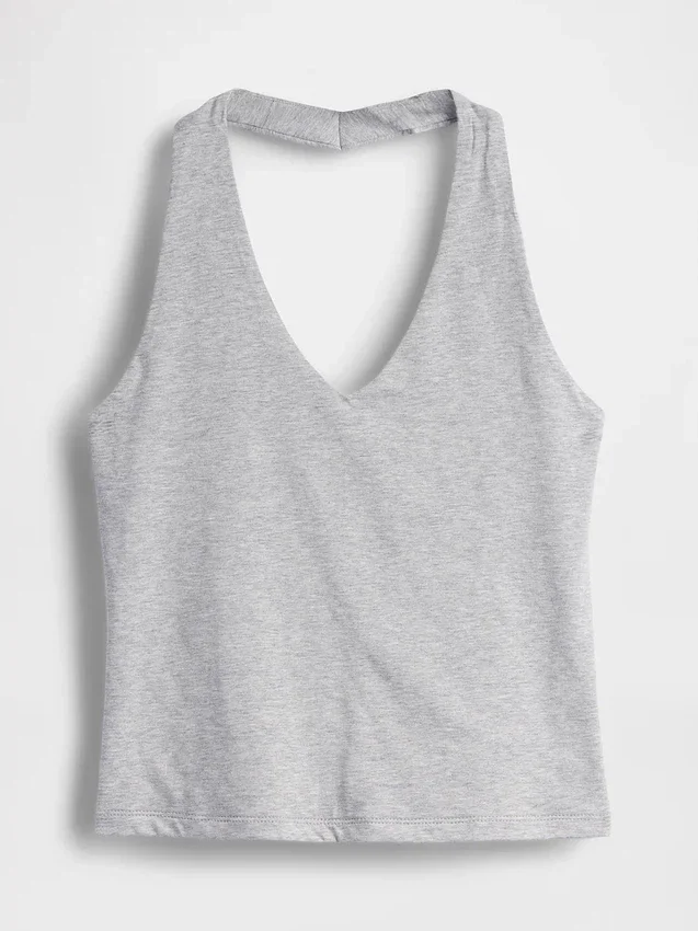 Tättstickad kort halterneck-top