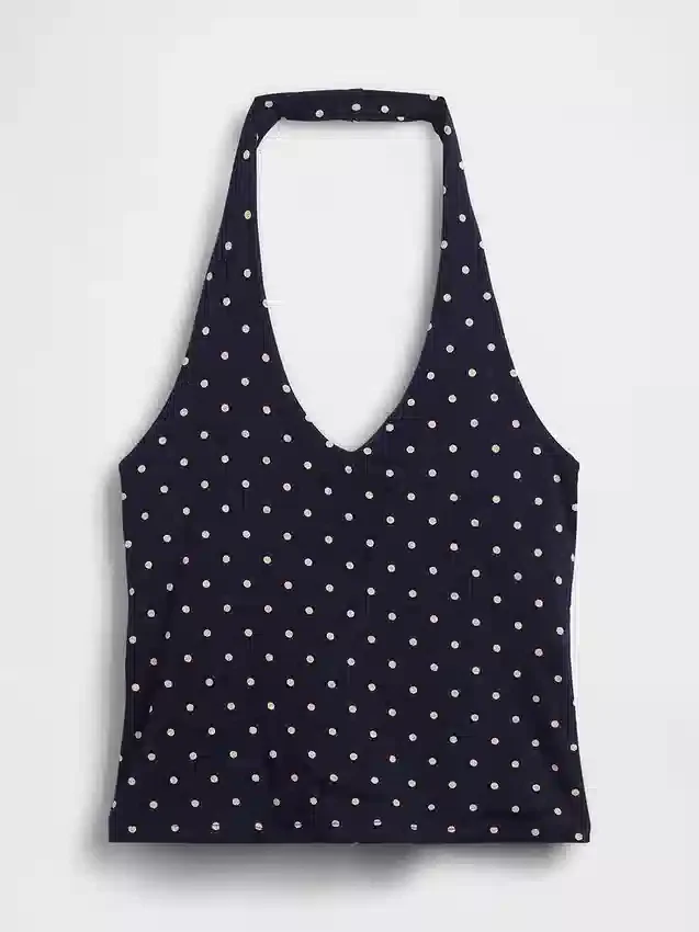 Tättstickad kort halterneck-top
