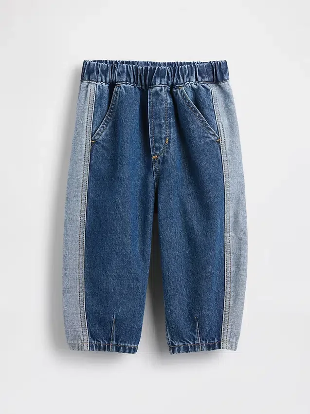 Tvåfärgade pull-on-jeans i barrel-modell för Baby & Småbarn