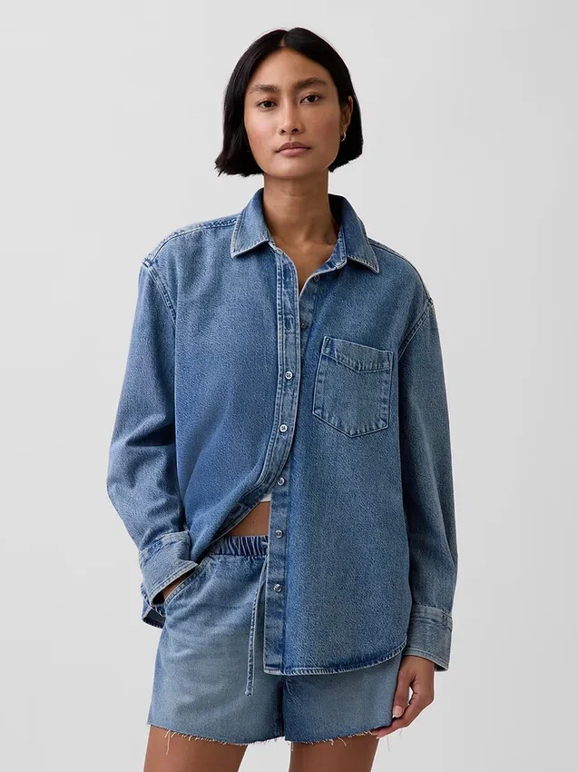 Ultramjuk denimskjorta i oversized-modell
