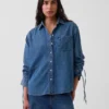 Ultramjuk denimskjorta i oversized-modell med rynkade ärmar