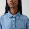 Ultramjuk denimskjorta i oversized-modell med rynkade ärmar