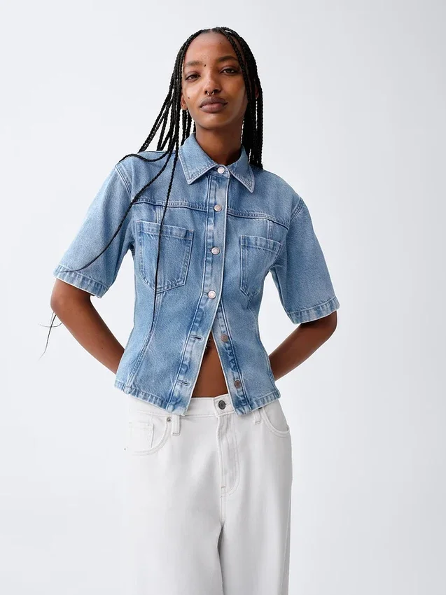 Ultramjuk denimskjorta med fickor