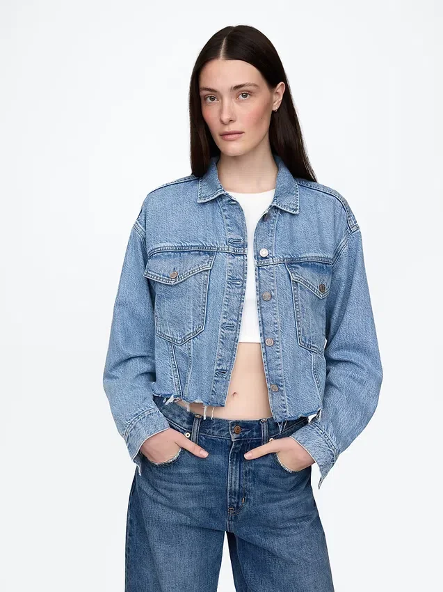 Ultramjuk kort jeansjacka i Icon-denim