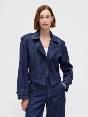Ultramjuk kort trenchjacka i denim