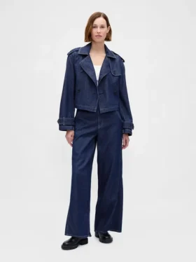 Ultramjuk kort trenchjacka i denim