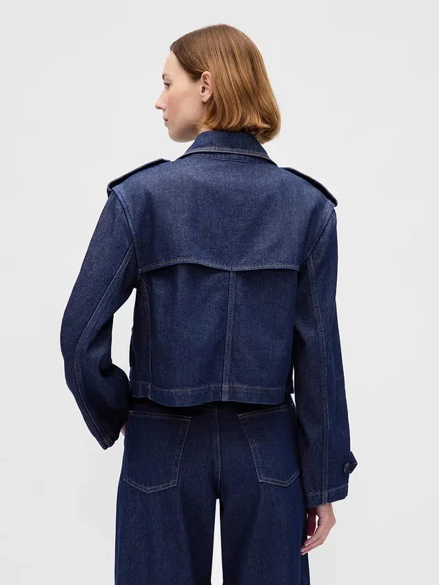 Ultramjuk kort trenchjacka i denim