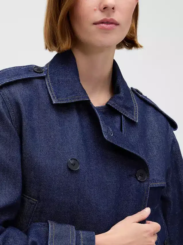 Ultramjuk kort trenchjacka i denim