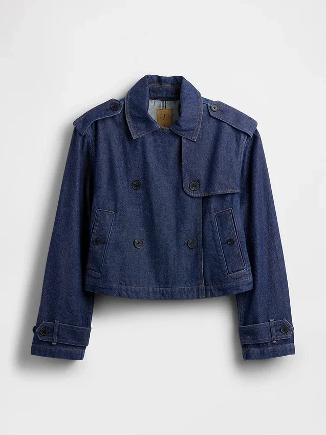 Ultramjuk kort trenchjacka i denim