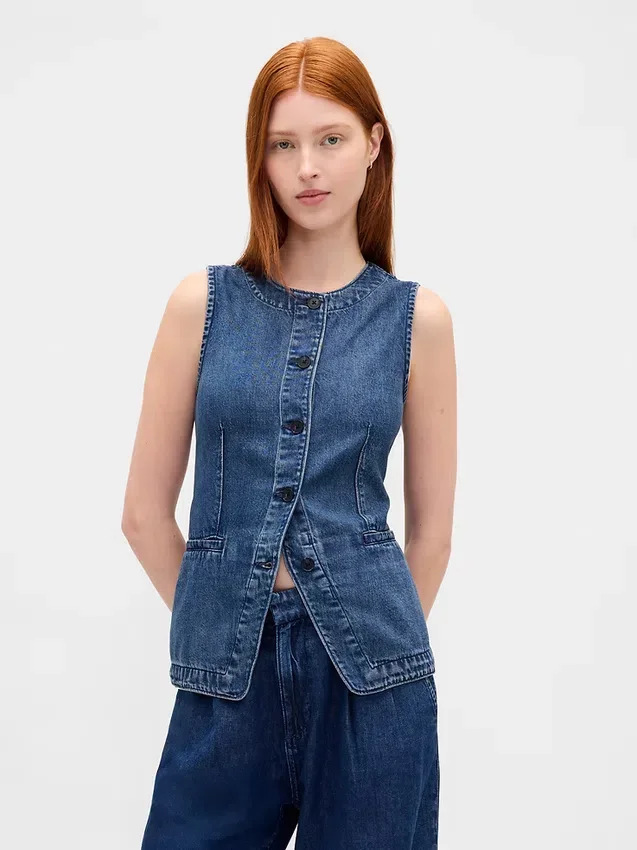 Ultramjuk lång väst i denim