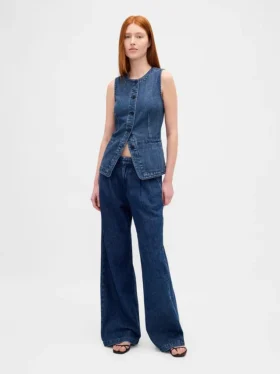 Ultramjuk lång väst i denim