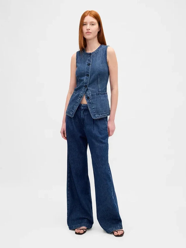 Ultramjuk lång väst i denim