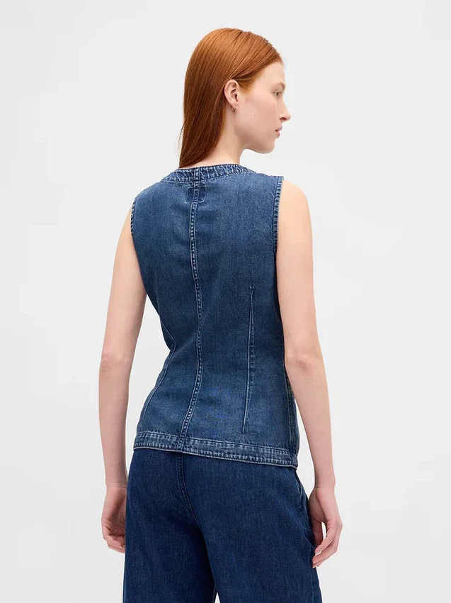 Ultramjuk lång väst i denim
