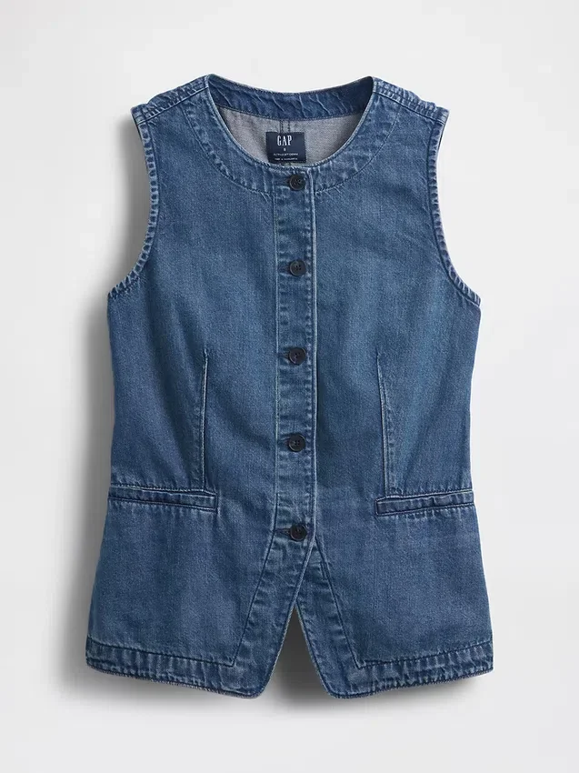 Ultramjuk lång väst i denim