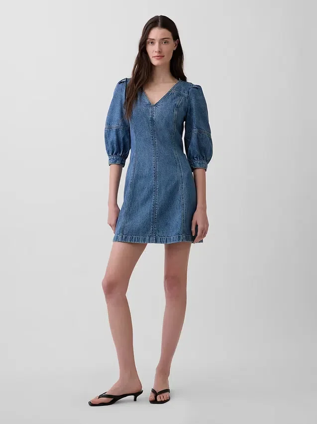 Ultramjuk miniklänning i denim med puffärmar