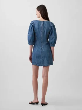 Ultramjuk miniklänning i denim med puffärmar