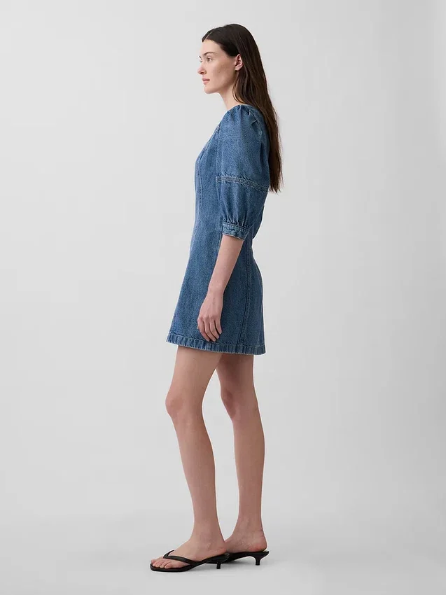 Ultramjuk miniklänning i denim med puffärmar