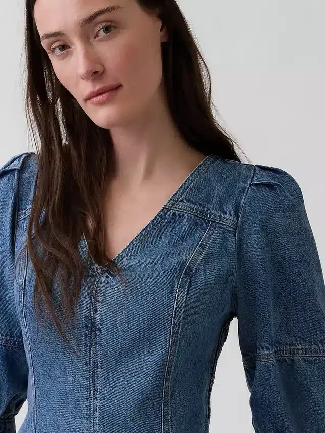 Ultramjuk miniklänning i denim med puffärmar