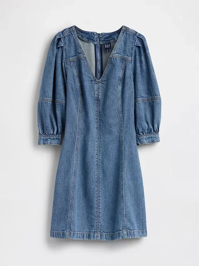 Ultramjuk miniklänning i denim med puffärmar