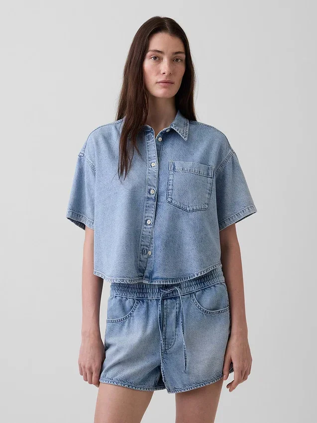 Ultramjuk oversized camp-skjorta i denim
