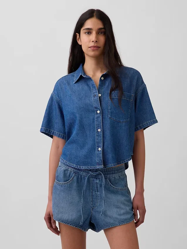 Ultramjuk oversized camp-skjorta i denim