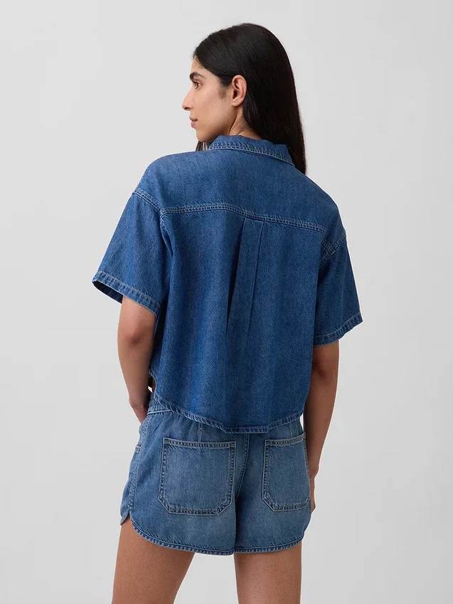 Ultramjuk oversized camp-skjorta i denim