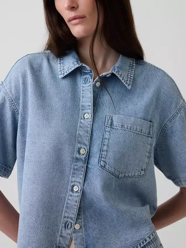 Ultramjuk oversized camp-skjorta i denim