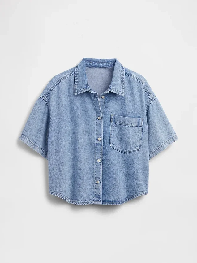 Ultramjuk oversized camp-skjorta i denim
