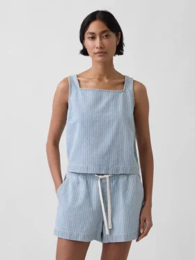 Ultramjuk, randig crop-top i denim