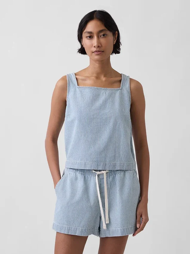 Ultramjuk, randig crop-top i denim