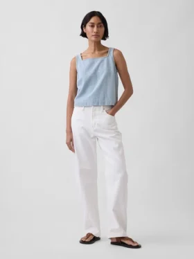 Ultramjuk, randig crop-top i denim