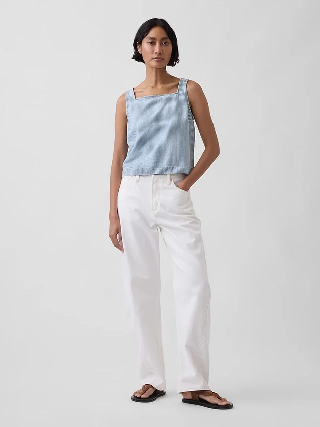 Ultramjuk, randig crop-top i denim