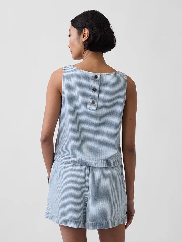 Ultramjuk, randig crop-top i denim
