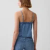 Ultramjuk topp i denim med sömmar och fyrkantig halsringning
