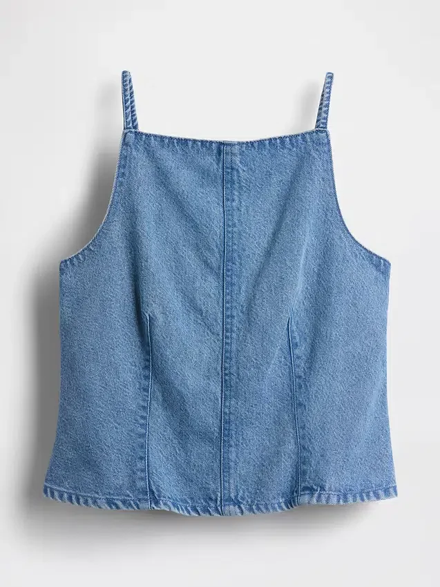 Ultramjuk topp i denim med sömmar och fyrkantig halsringning