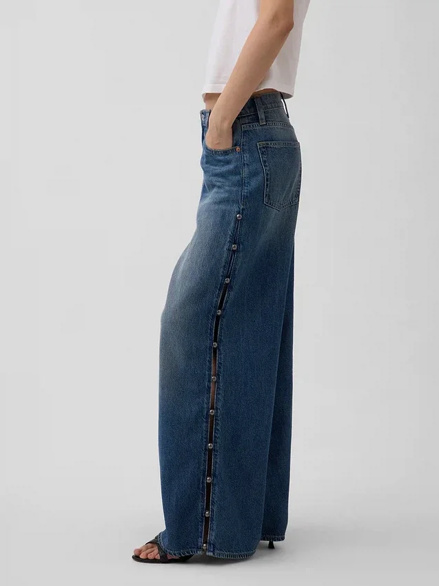 Ultramjuka, baggy Jeans med nitar och medellåg midja