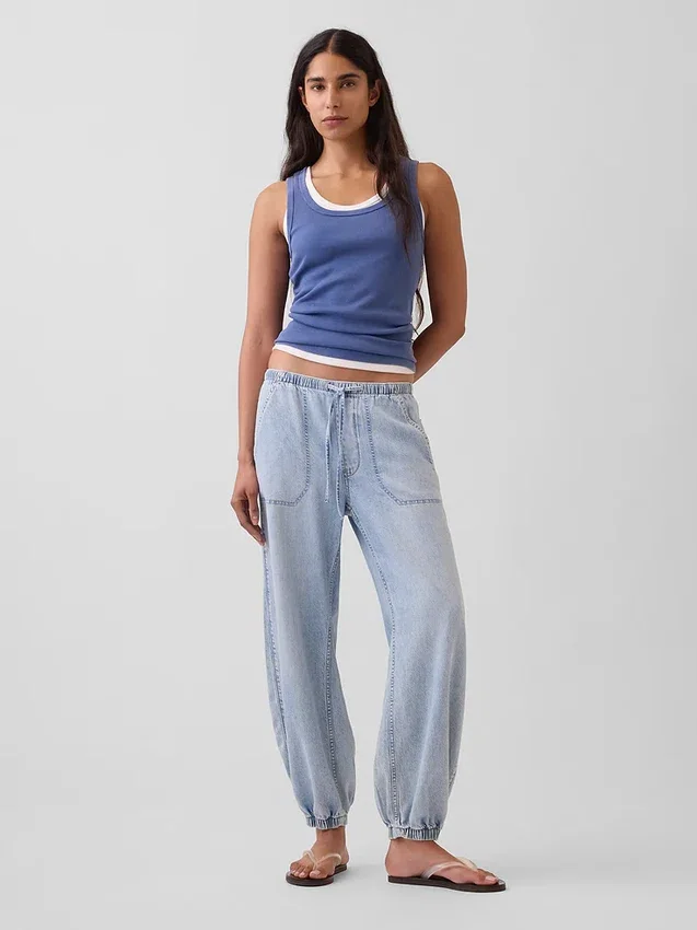 Ultramjuka joggingsbyxor i denim med vid ben