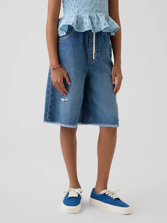 Ultramjuka, långa jeansshorts med låg midja för barn